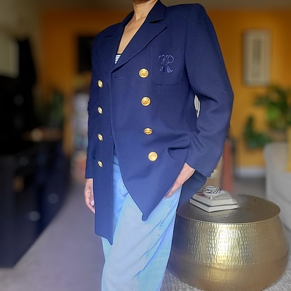 Vintage Christian Dior Double Breasted Rope Embroidered Detail Blazer Navy Sz 10 - Picture 9 of 16